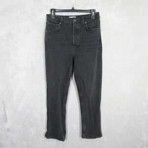 AGOLDE Riley Crop Jeans Women's Size 29 High Rise Button Fly Black Wash Denim